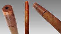 He-Ha-Kha-Zo-Zo (whistle), Wood, catlinite (red pipestone), sinew, birch bark, paint, Native American (Winnebago)